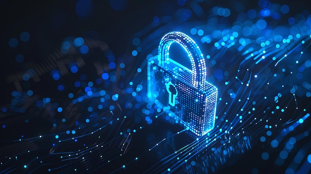 Futuristic Digital Lock Symbol in Glowing Blue