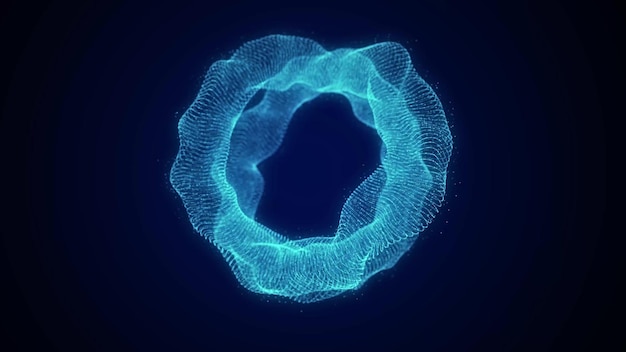 Futuristic dynamic double wireframe wavy torus on a blue background The flow of scientific data Futuristic digital technology 3D rendering
