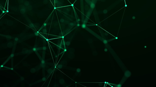 Futuristic geometric flow with connecting points and lines Abstract green digital background Global network concept Big data complex with compounds 3D rendering
