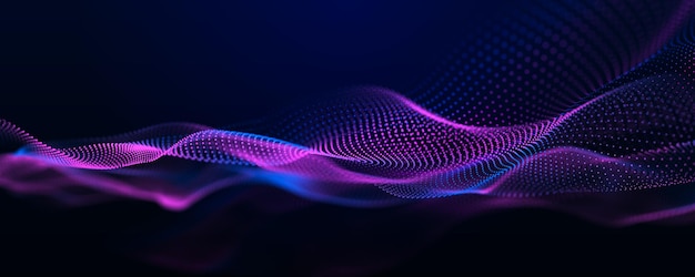 Futuristic wave of musical particles Stream of running data 3D rendering