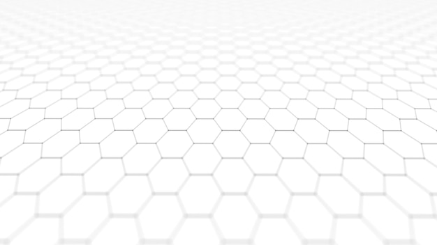 Fütüristik altıgen perspektifli arka plan Dalgalı beyaz arka plan Beyaz arka planda bağlantı noktaları ve çizgileri olan dalga 3D render
