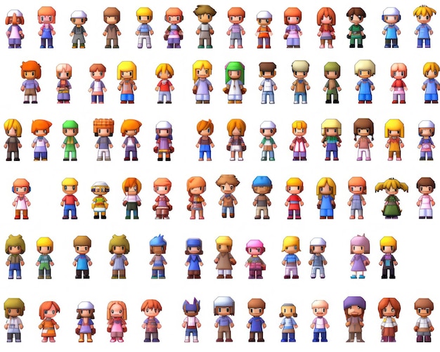 game character sprite sheet of npc illustration isolated on white background game design reference