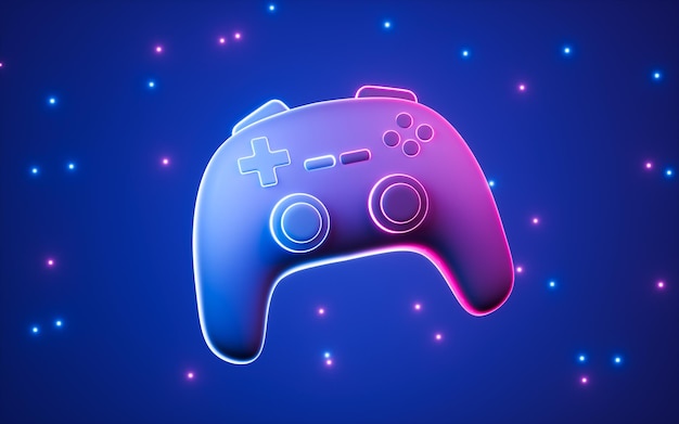 gamepad and planets with star background 3d rendering