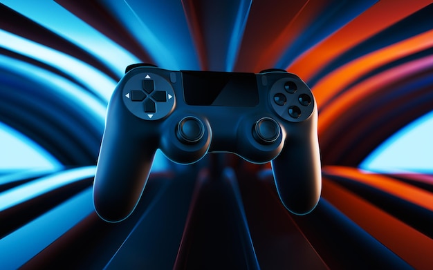 Gamepad in a room 3d rendering