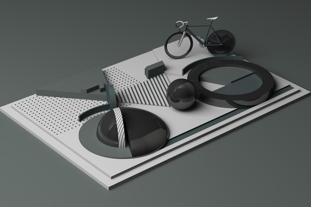 Geometric Shape of Bike Sport Concept in grey colour tone 3d Rendering