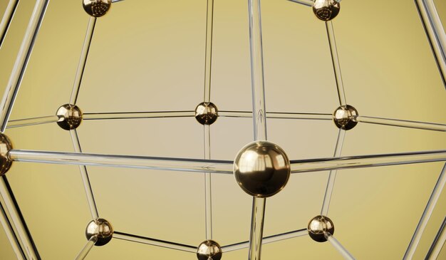 Geometrical structure with golden spheres 3D illustration
