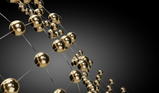 Geometrical structure with golden spheres 3D illustration