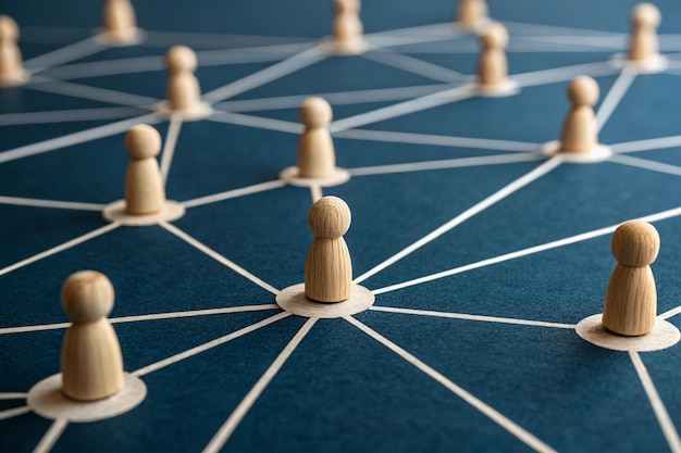 Global Business Networking and Communication Concept with Blue Background with Team and Data Flow