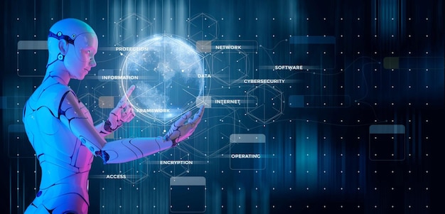Global future AI artificial intelligence 3d robot abstract digital technology background digital transformation industry 40 Computeraided manufacturing