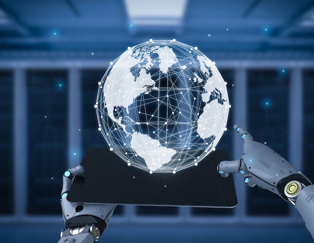 Globalization technology concept with 3d rendering robot with global connection