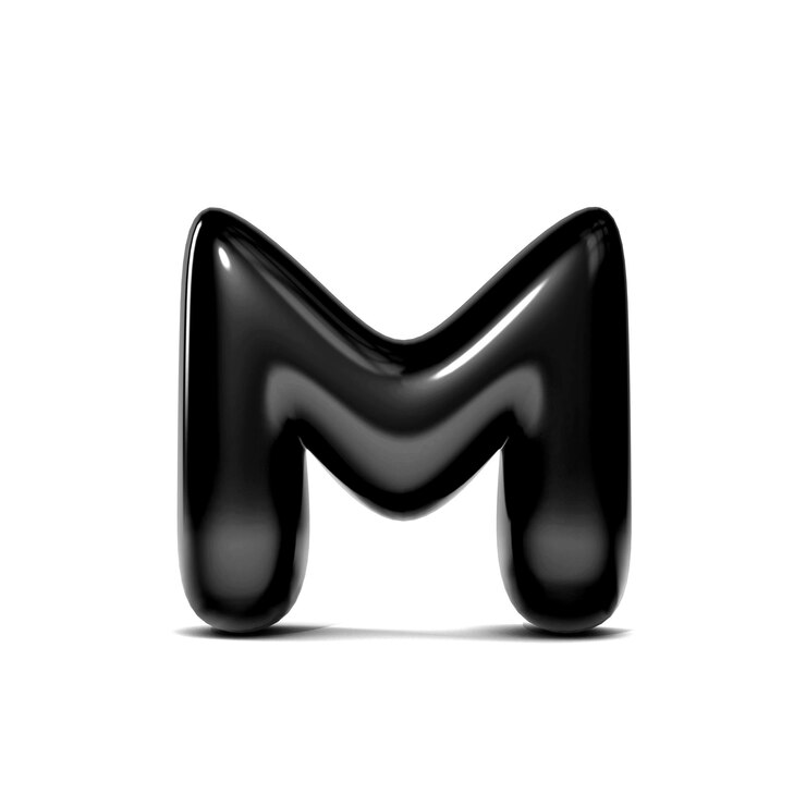 Fotoğraf glossy letter m bubble font isolated on white background 3d rendering