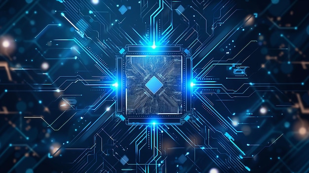 Glowing Neon AI Chip on Technology Background