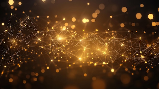 Golden network connections with bokeh effect