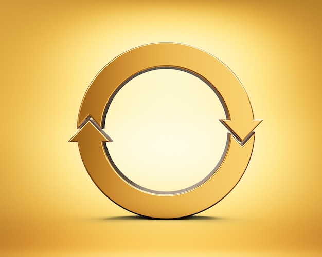 Golden Rounded Clockwise Arrow Loop Symbolizes Recycling And Continuous Rotation 3D Illustration