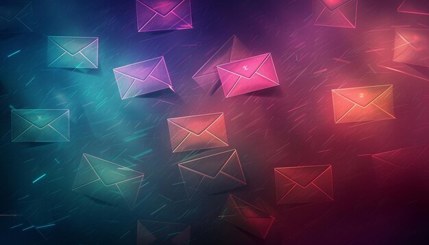 Gradient background with email envelopes and text area