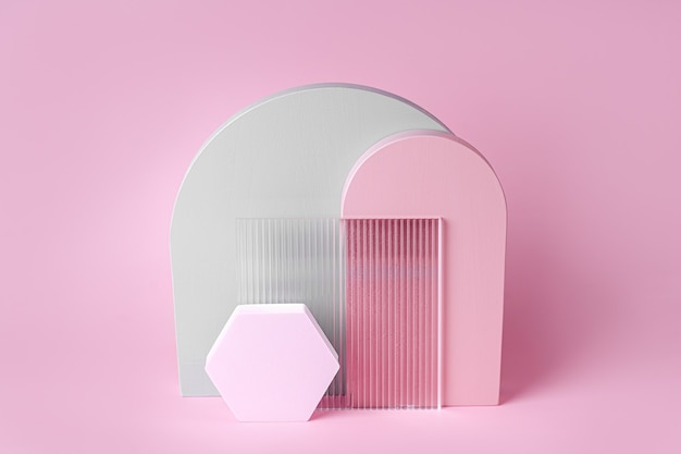 Gray and pink arches, ribbed  acrylic sheet with hexagon  on a pink background