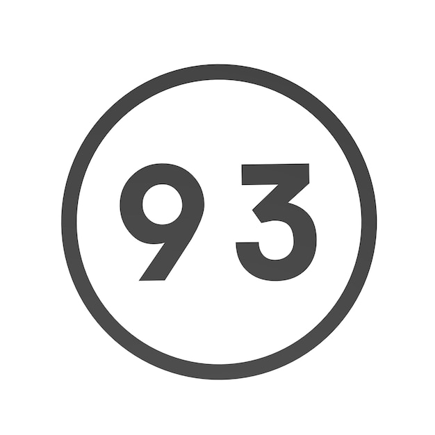Gray number 93 in a circle on a white background Numbers and numbers Numbering Rendering an image