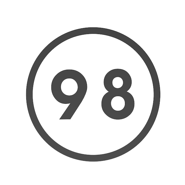 Gray number 98 in a circle on a white background Numbers and numbers Numbering Rendering an image