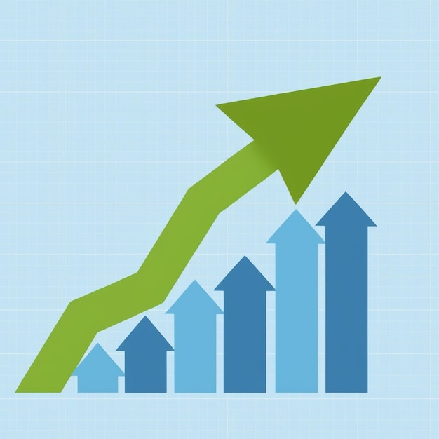 green arrow and bar chart for business performance and success analytics