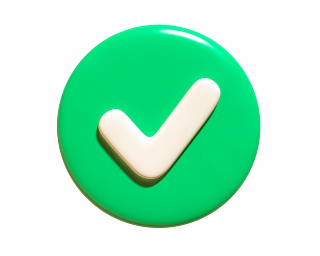 Green circle with check mark icon 3d render