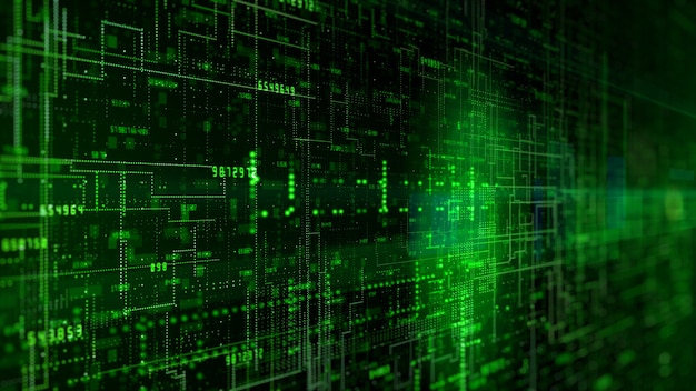 green digital cyberspace with particles futuristic technology concept