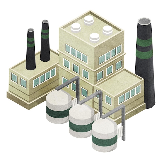 Green factory buildings png sticker transparent background