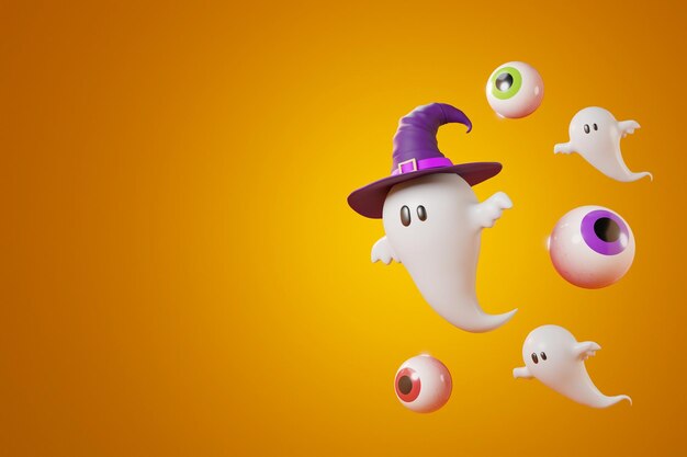 Halloween Ghosts and Bats. 3d illustration