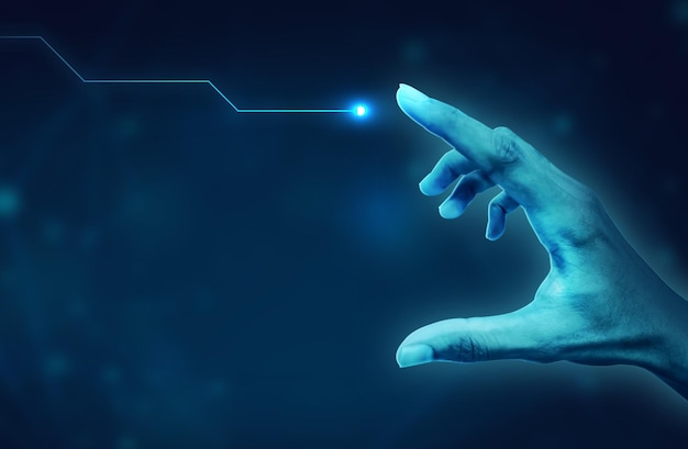 hand touching the metaverse universedigital transformation conceptual for generation technology