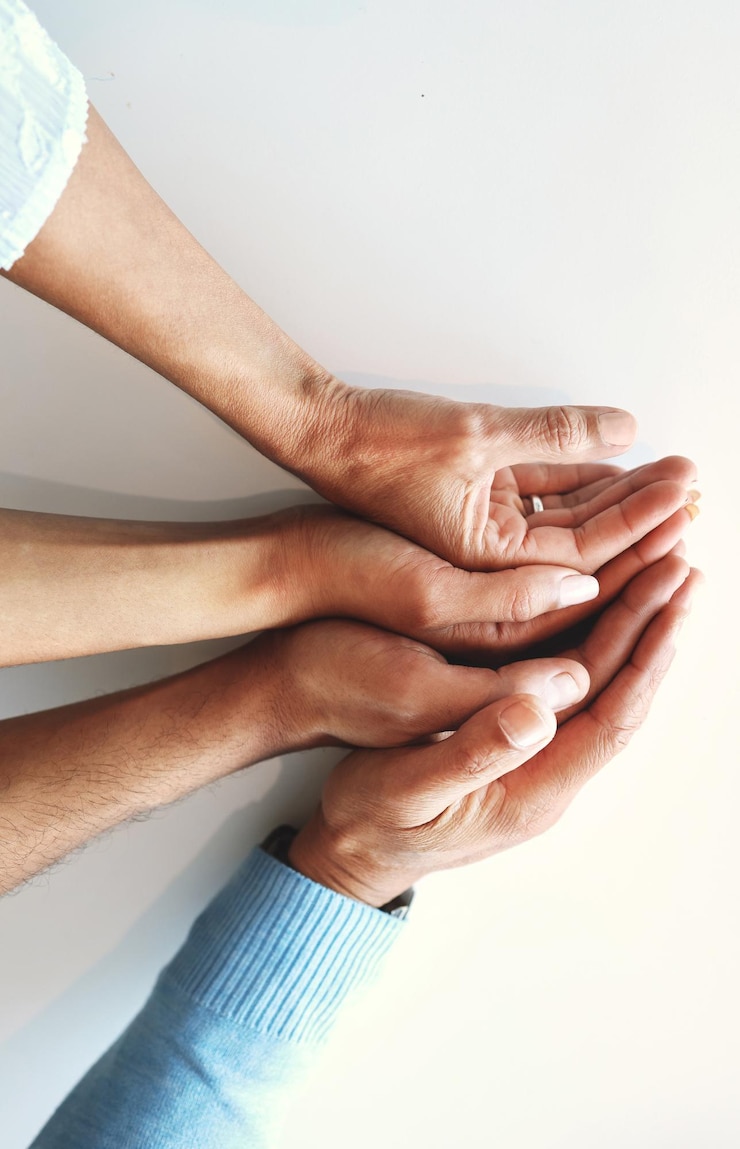 Fotoğraf hands together business people and solidarity of company group with work community and connection teamwork support and trust of office team with white background showing collaboration goals