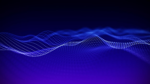Hareketli noktalara sahip soyut dalga Parçacık akışı Siber teknoloji illüstrasyonu 3D render