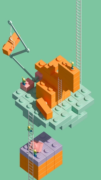 High angle view of plastic building blocks against green background