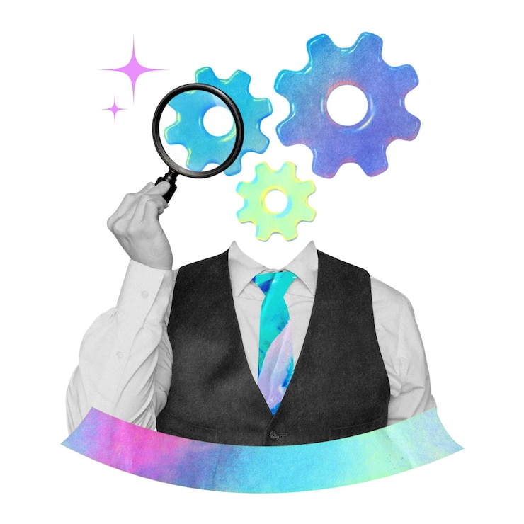 Fotoğraf hr recruitment png cogwheelhead businessman collage remix transparent background