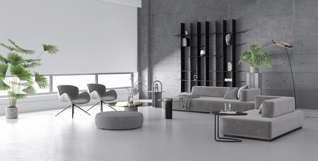 İllüstrasyon 3D render geniş lüks modern aydınlık iç mekanlar Oturma odası mockup bilgisayar ortamında dijital olarak oluşturulmuş görsel