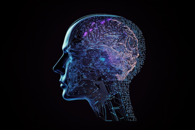 Illustration of a human head and brain Thinking concept Neurological connections Generative AI