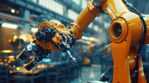 Industrial robot arm working in factory production line AI generated image