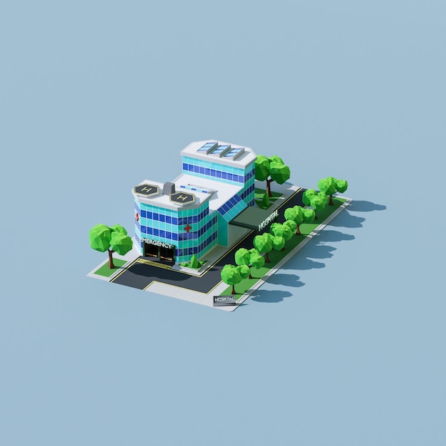 Isometric illustration of a hospital building