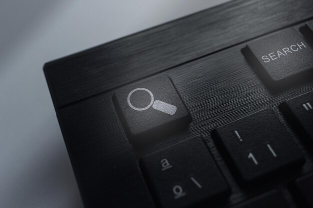 Keyboard with search button Concept of searching browsing Internet data information