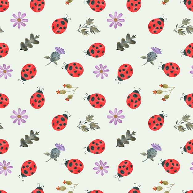 Ladybugs Watercolor illustration Seamless pattern