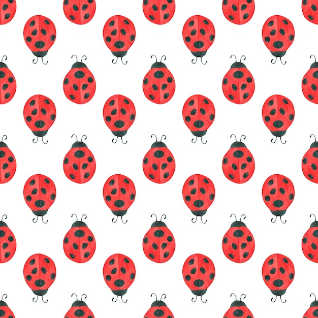 Ladybugs Watercolor illustration Seamless pattern