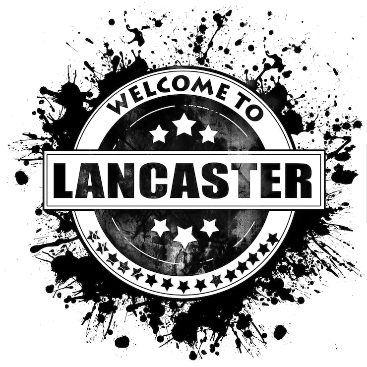 Fotoğraf lancaster city black rubber stamp isolated on a solid white background