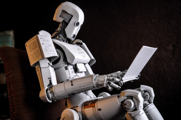 Laptop hand technology office ai digital artificial document robot paper Generative AI