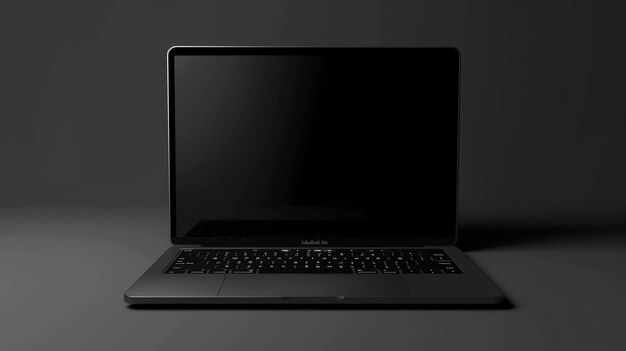 laptop open with blank screen isolated on dark background 3d rendering