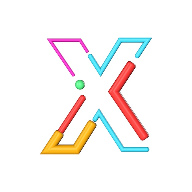 Letter X abstract modern color line font alphabet 3D Rendering