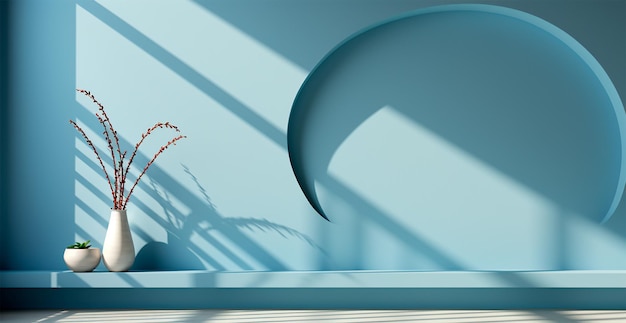 Light pastel studio background for product presentation Empty room with window shadows AI generated image