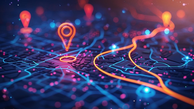 Location marker symbol with pin on map with route tourism and travel concept