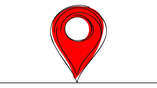 Location pointer continuous one line drawing GPS navigation line route mark Vector illustration isolated on white