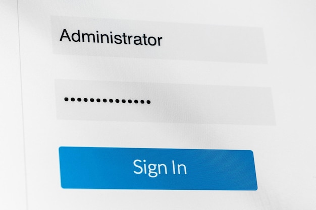 Login screen Username and password in Internet browser on computer screen