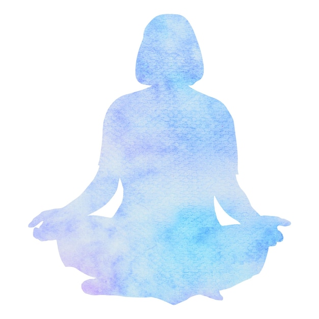 Lotus png yoga pose silhouette woman illustration in watercolor design transparent background