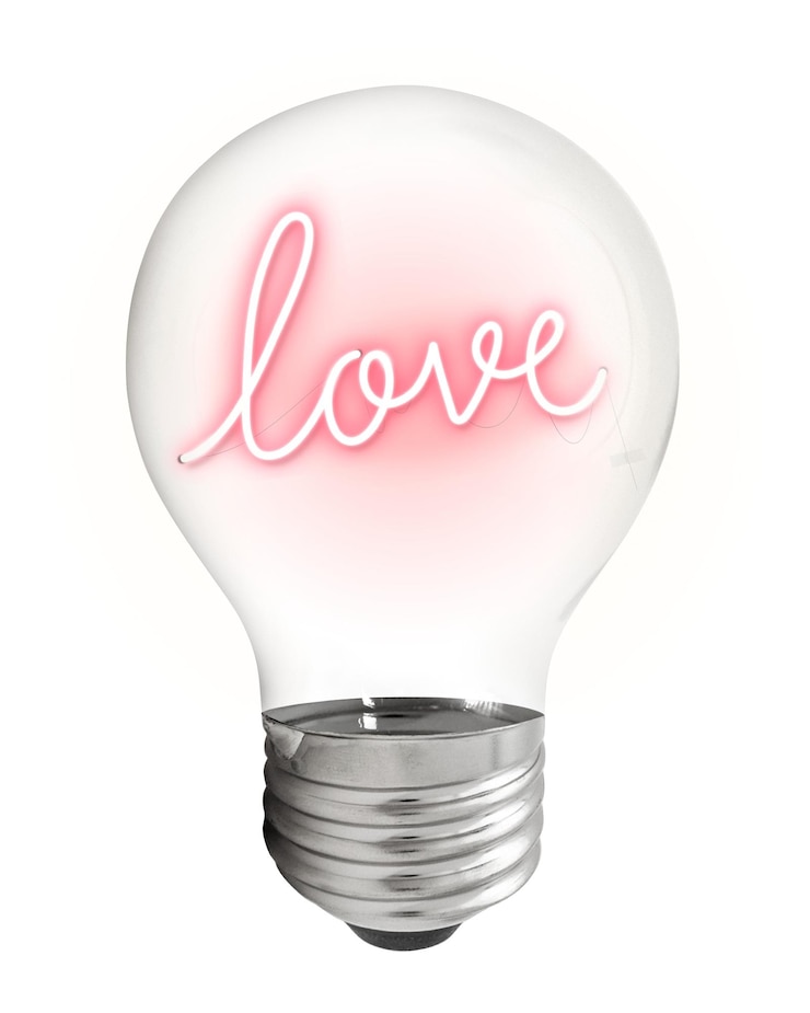 Fotoğraf love typography png sticker neon light bulb creative remix on transparent background