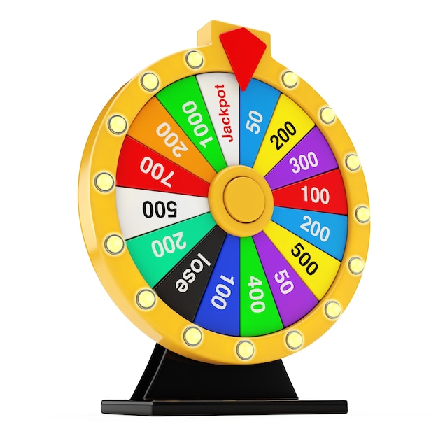 Luck and Fortune Concept. Spinning Colorful Fortune Wheel on a white background. 3d Rendering